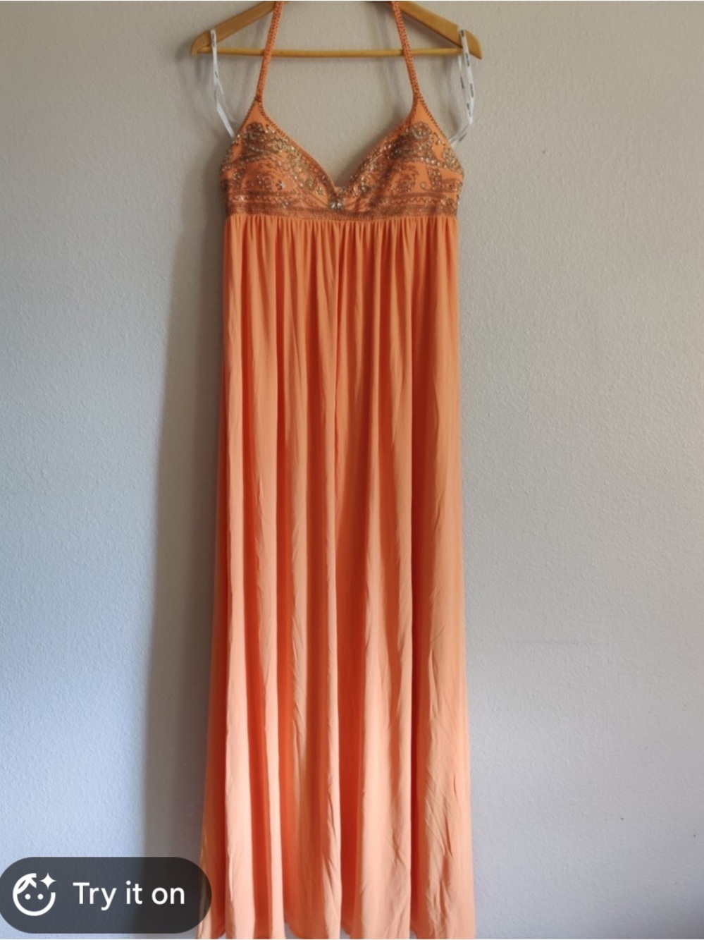 Embellished Peach Maxi Evening Dress